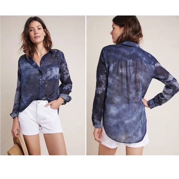 Pilcro Tops - Anthropologie Blue Picro Tie-Dye Navy Classic Button Down Size Small